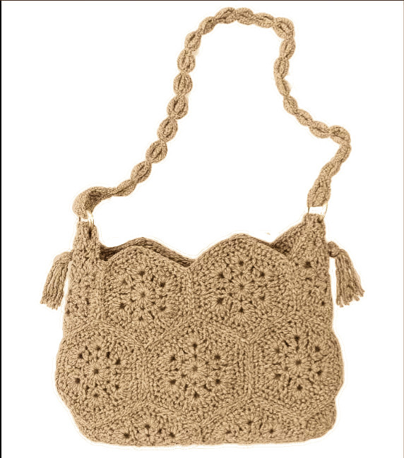 کیف مکرومه دست باف زنانه، مدل شش ضلعی