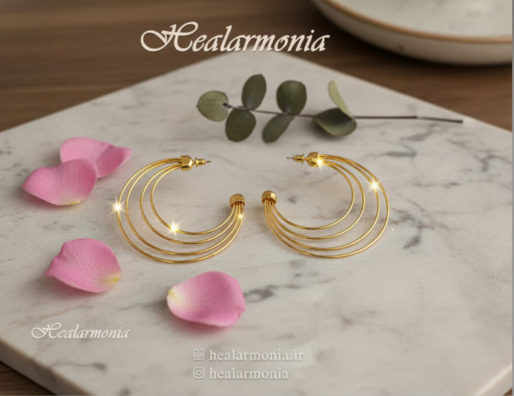 گوشواره حلقه ای چندلایه طلایی - وارداتی