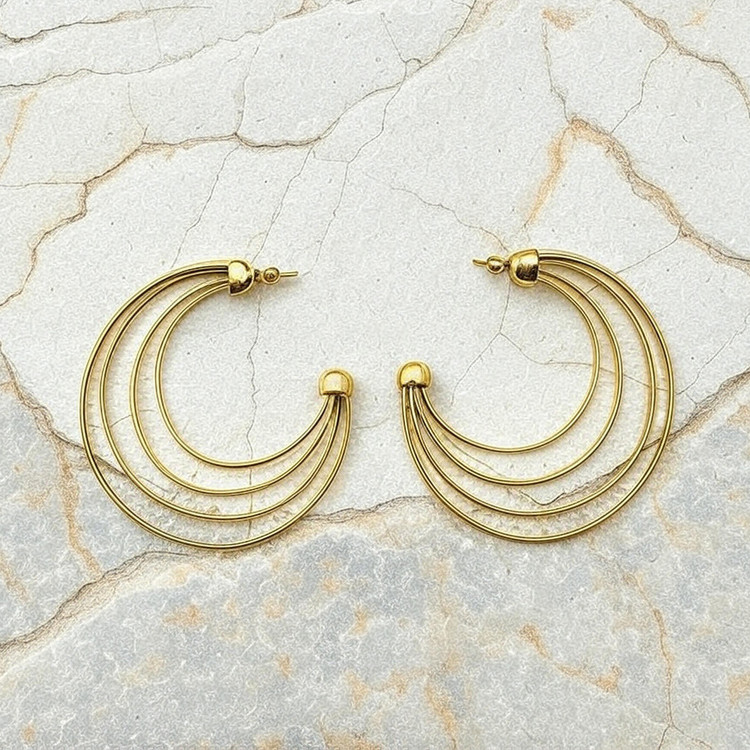 گوشواره حلقه ای چندلایه طلایی - وارداتی