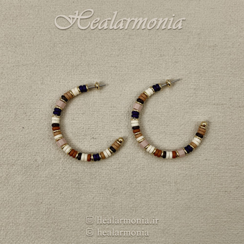 گوشواره حلقهای با مهرههای رنگی - وارداتی