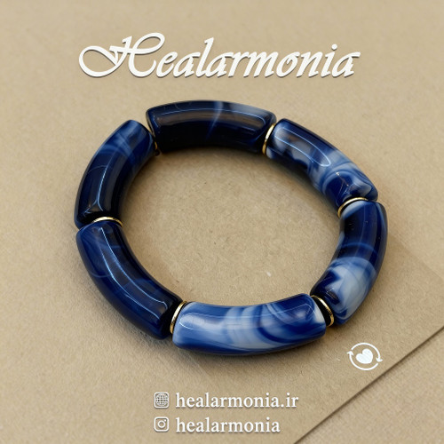 دستبند کشی رزینی طرح سنگ - سورمه ای