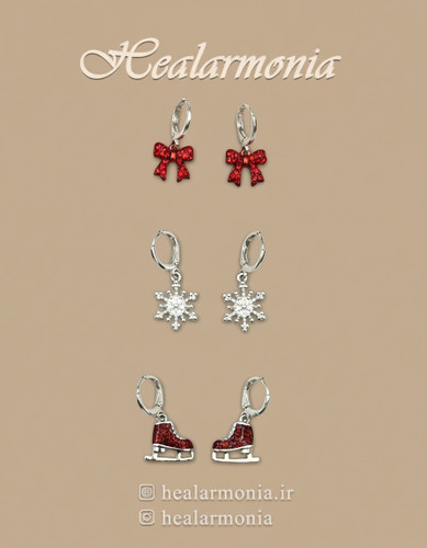 گوشواره طرح کریسمس قرمز و نقره ای پک سه جفتی - وارداتی