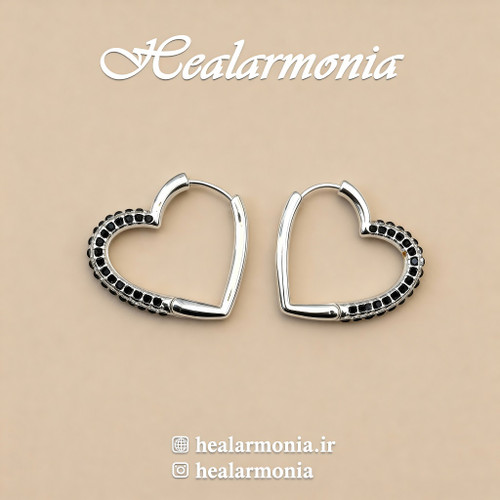گوشواره قلبی نگین دار نقره ای - وارداتی