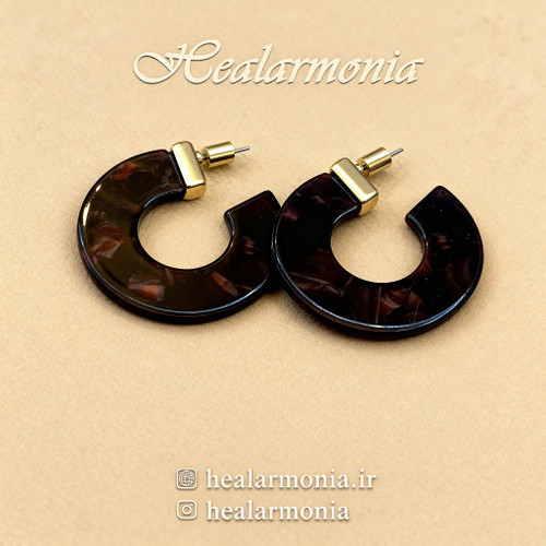 گوشواره حلقهای رزینی مرمری زرشکی - وارداتی