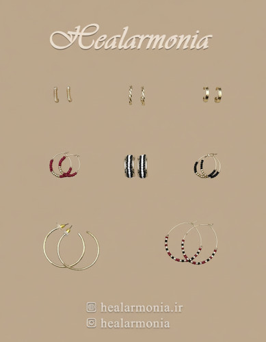 گوشواره حلقه ای مهره ای و طلایی 8 جفتی - وارداتی