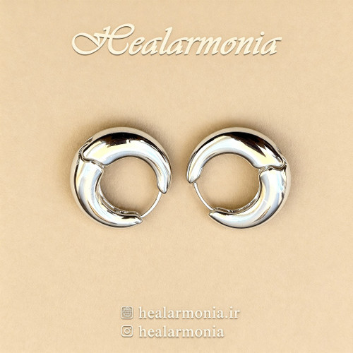 گوشواره حلقه ای هلالی توپر نقره ای - وارداتی