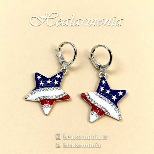 گوشواره طرح ستاره نگین دار آبی قرمز نقره ای - وارداتی