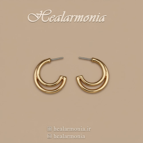 گوشواره هلالی دو حلقه ای طلایی - وارداتی