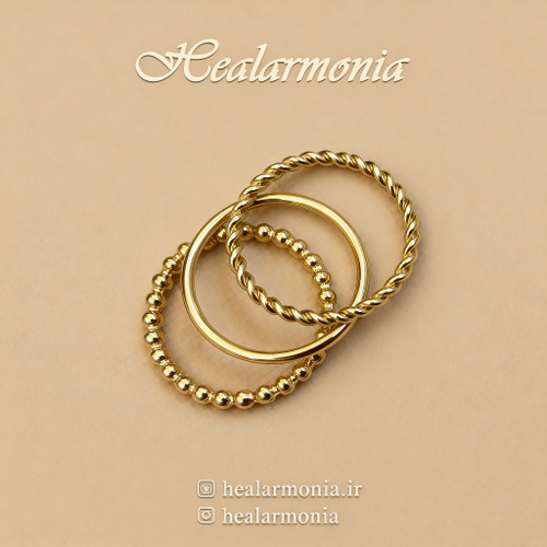 انگشتر رینگ ساده و طرح دار مینیمال طلایی سه عددی - وارداتی
