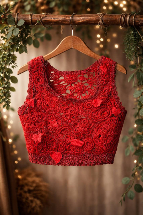 کراپ تاپ (نیم تنه) بافت ایرلندی دستباف زنانه