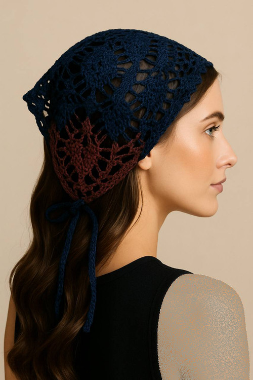 روسری کوچک سه گوش (لچک) دست باف قلاب بافی