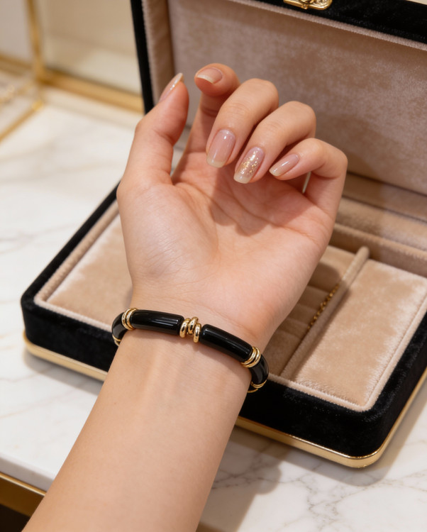 دستبند کشی رزینی طرح سنگ - مشکی