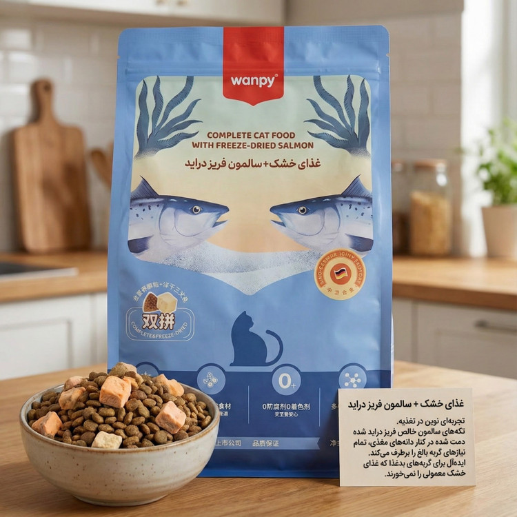 غذای خشک کامل گربه ونپی با تکه های سالمون فریزدراید