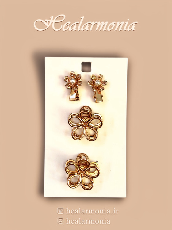 کلیپس و گیره مو فلزی طلایی سایز کوچک طرح گل - مجموعه 4 عددی