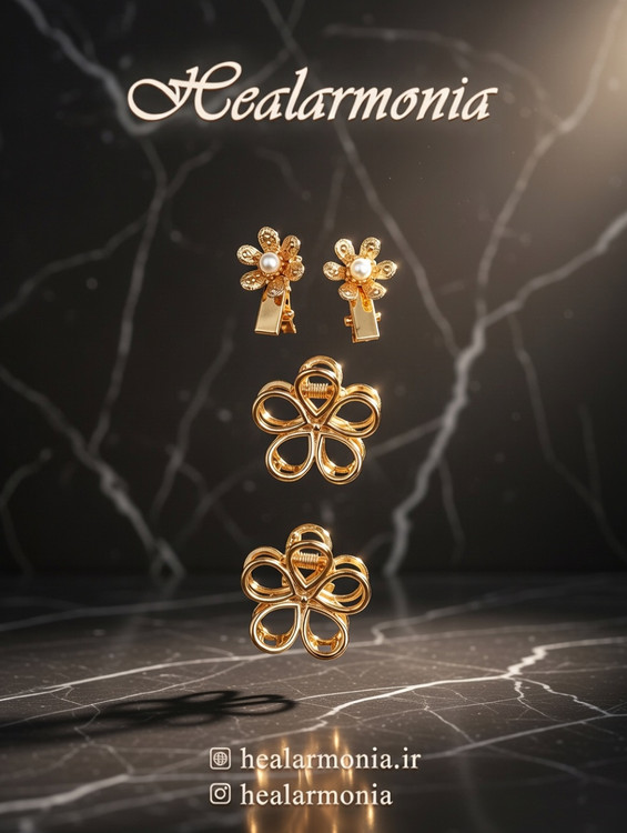 کلیپس و گیره مو فلزی طلایی سایز کوچک طرح گل - مجموعه 4 عددی