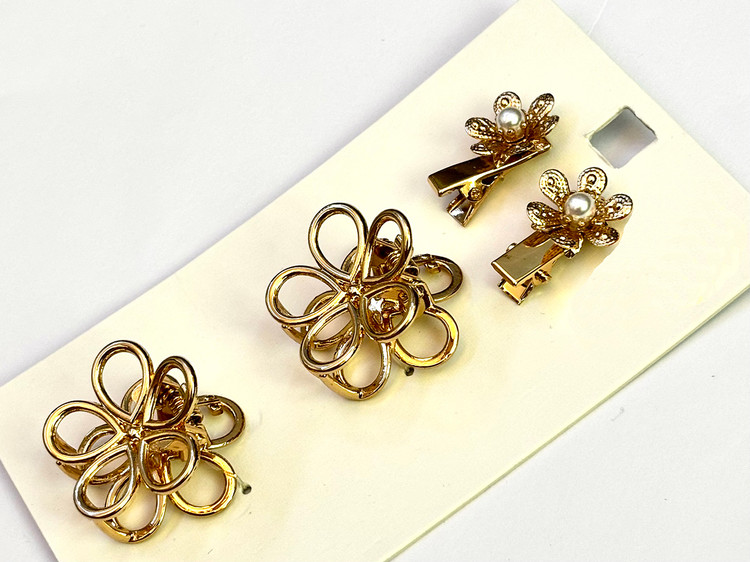 کلیپس و گیره مو فلزی طلایی سایز کوچک طرح گل - مجموعه 4 عددی