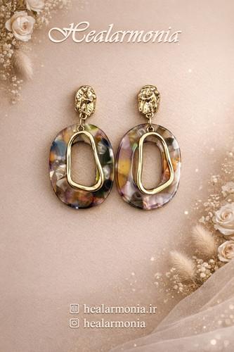 گوشواره دفرمه فشن، رزینی رنگارنگ طرح سنگ برند I am - وارداتی