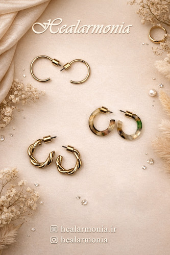 گوشواره های حلقه ای رزینی و طلایی برند I am مجموعه 3 جفتی - وارداتی