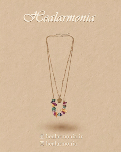 گردنبند زنجیری آویزدار دو ردیفه با سنگ های نیمه قیمتی پینترستی برند I am - وارداتی