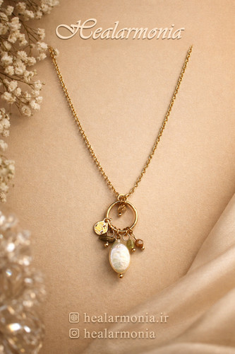 گردنبند آویزدار سنگی و مروارید پرورشی فشن برند تاش - وارداتی