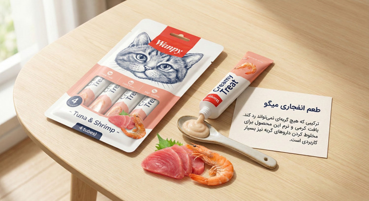 بستنی گربه ونپی طعم ماهی تن و میگو - بسته 5 عددی