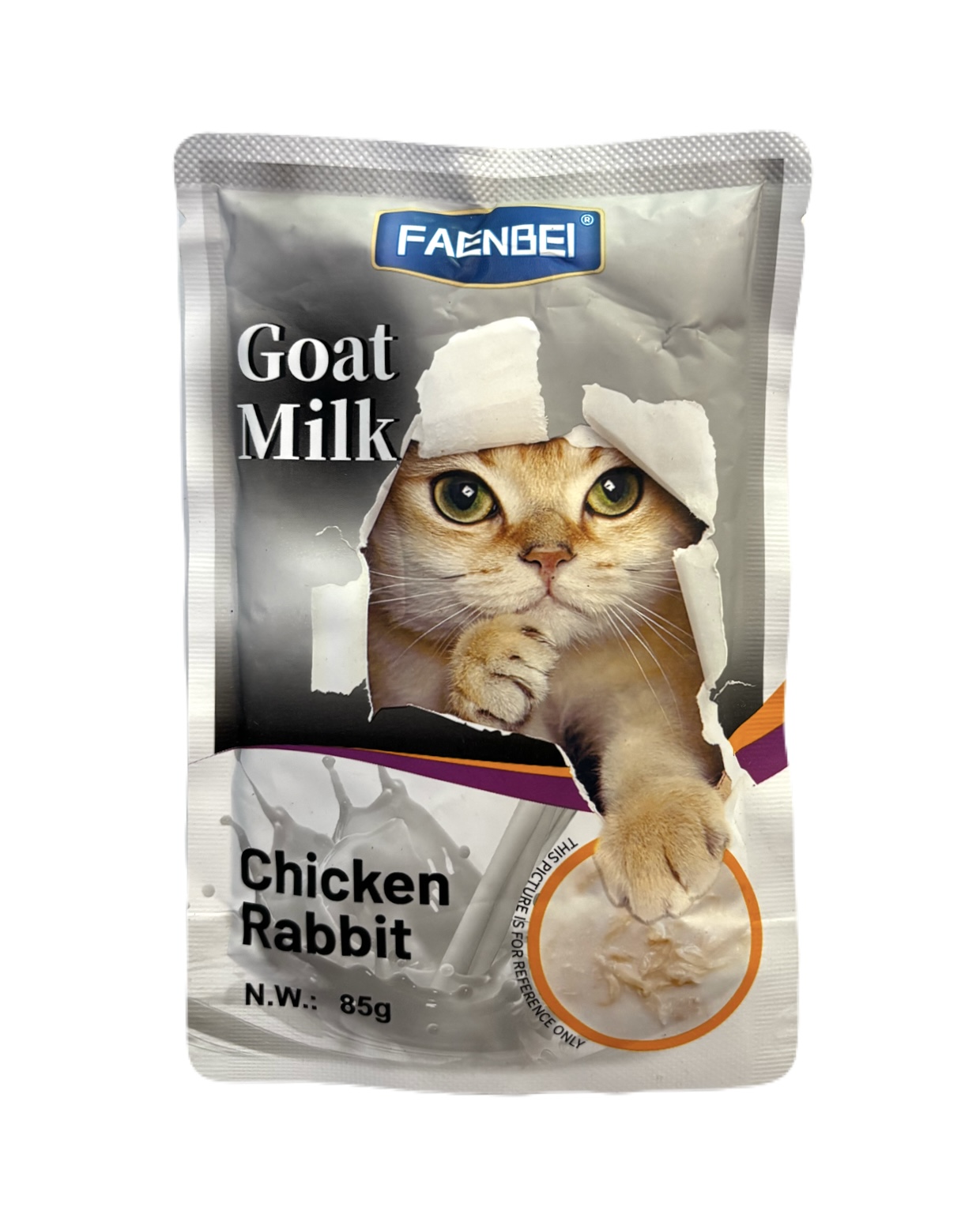 پوچ گربه فنبی با طعم مرغ و خرگوش در شیر بز - 85 گرم