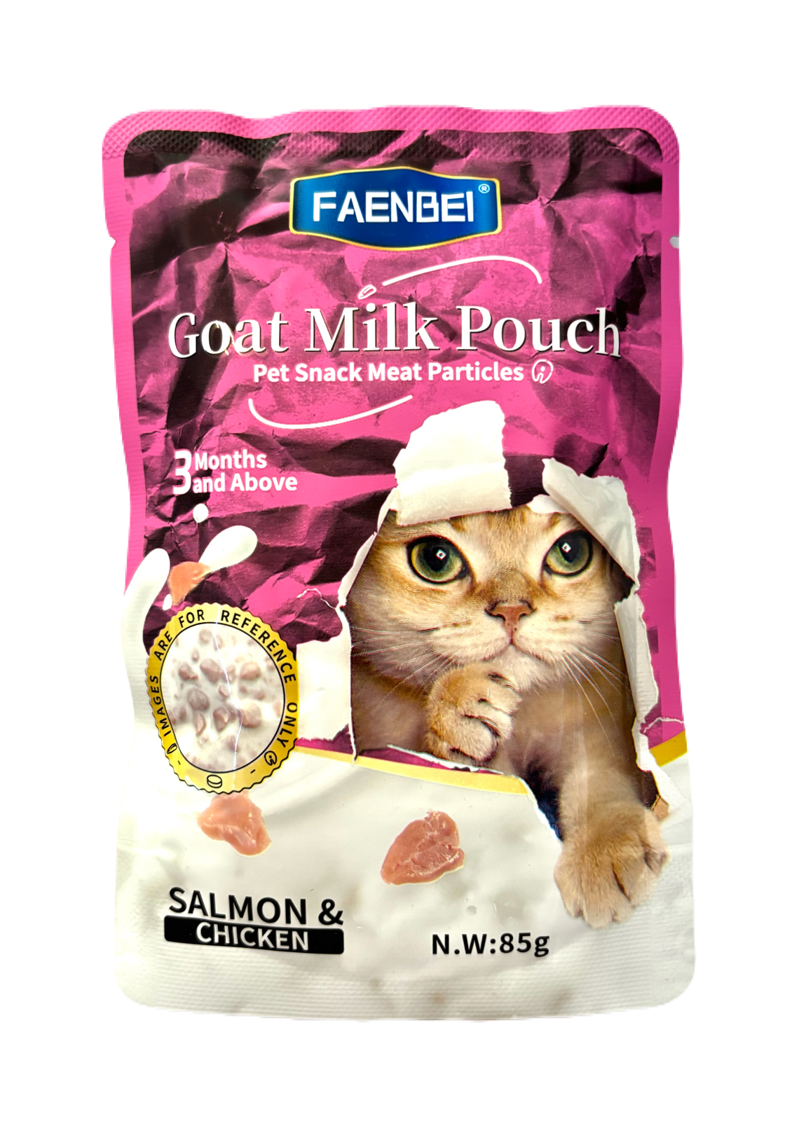 پوچ گربه فنبی طعم ماهی سالمون و مرغ در شیر بز - 85 گرم